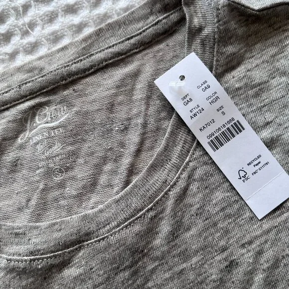 NWT J Crew Women's Linen Pocket Crew Neck T-Shirt - Picture 3 of 4